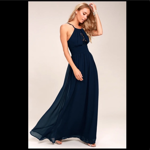 Lulu’s, Cherish the Night Navy Blue Lace Maxi Dress, XS - Picture 2 of 2